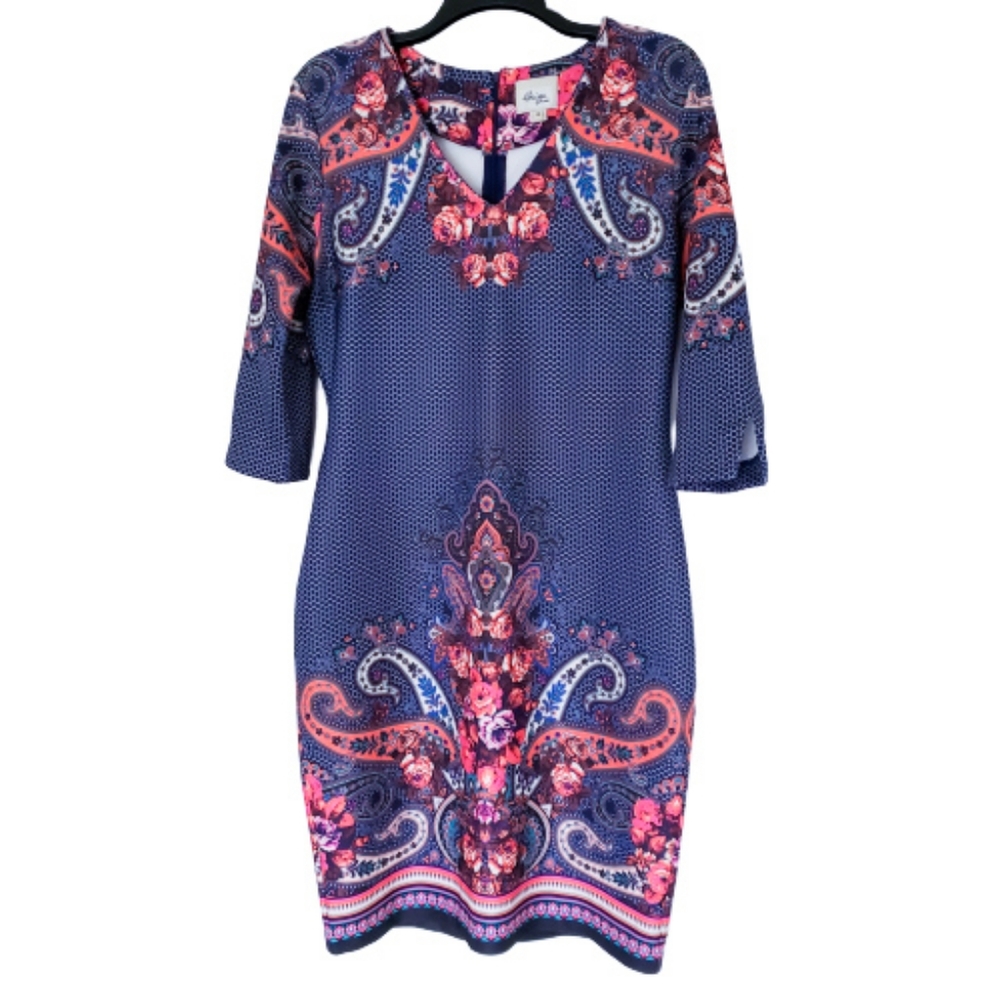 Beige by eci Navy Blue Paisley Floral Midi Dress